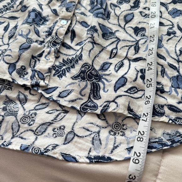 Rachel Zoe 100% Linen Button Down Roll Tab Sleeves Floral Blouse Oversized Small - Picture 7 of 10
